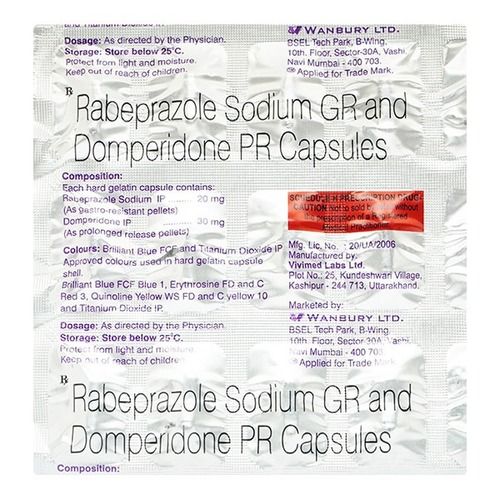 Rebeprazole Sodium Gr And Domperidone Pr Capsules 15'S Capsule Shape: Cylinder