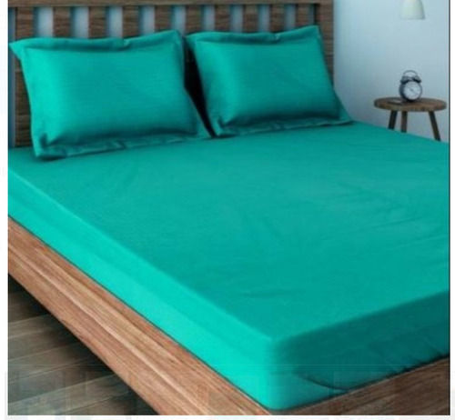 Plain Sea Green Cotton Double Bed Sheet With Anti Wrinkle Properties