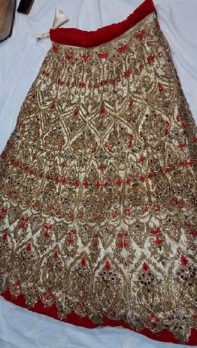 Women Stylish And Elegant Look Semi Stitched Golden Embroidery Red Bridal Lehenga