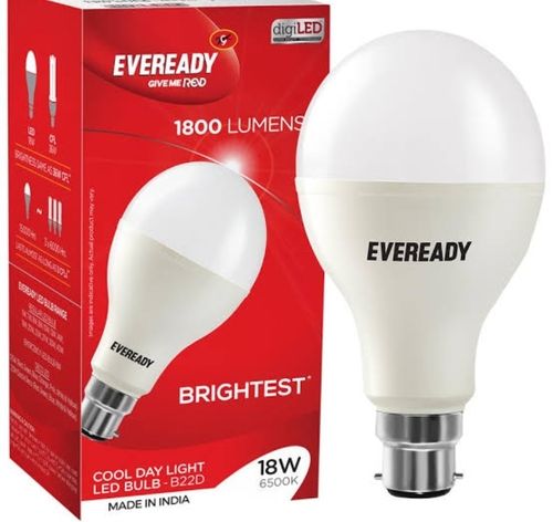 Eveready 1800 Lumens Brightest Led Bulb, Cool Daylight White, 18 Watt, B22D Base Body Material: Aluminum