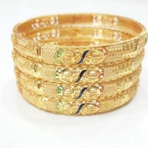 Party Handmade Diamond Bangles In Golden Color, Round Shape, Attractive Pattern