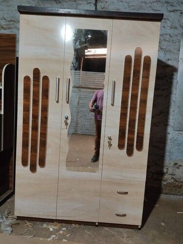 Durable Wooden Triple Door Wooden Almirah With Mirror Attached(Key Lock)