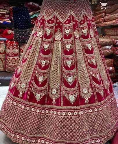 Ladies Designer Embroidered Traditional Wear Red Silk Semi Stitched Lehenga With Choli 