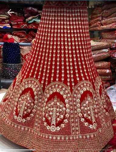 Indian Ladies Designer Traditional Wear Embroidered Semi-Stitched Red Bridal Lehenga With Choli 