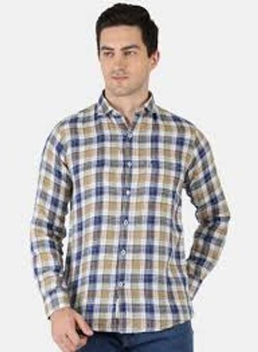 Multi-Colour Mens Long Sleeves Checks Cotton Shirt