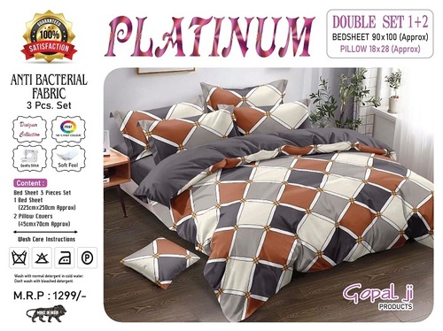 Platinum Glace Cotton Double Bedsheet with Pillow Cover