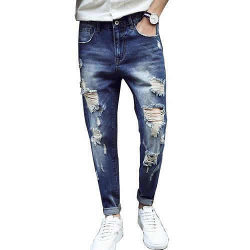 Shredded And Washed Pattern Blue Color Denim Jeans For Mens Casual Wear  Age Group: >16 Years