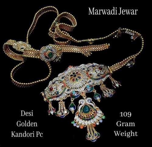 Women Traditional Designer Gold Plated And Multicolor Stone Work Necklace