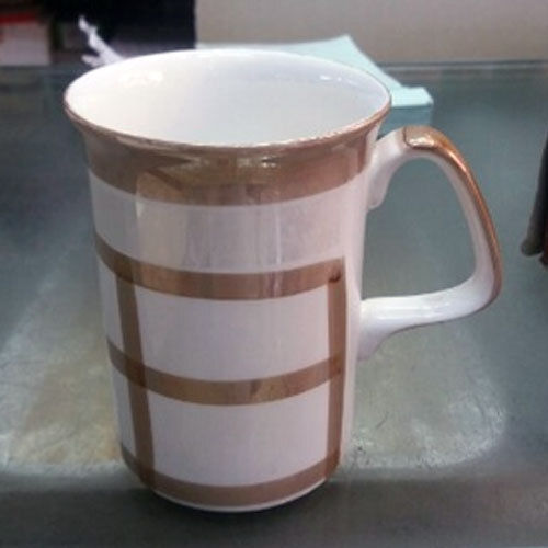 Designer And Stylish Scratch Resistant White And Brown Printed Ceramic Coffee Mug