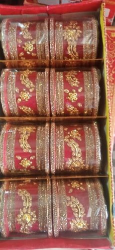 Fashion High Design Aesthetically Designed Golden Stone Worked Red Bridal Wear Bangles