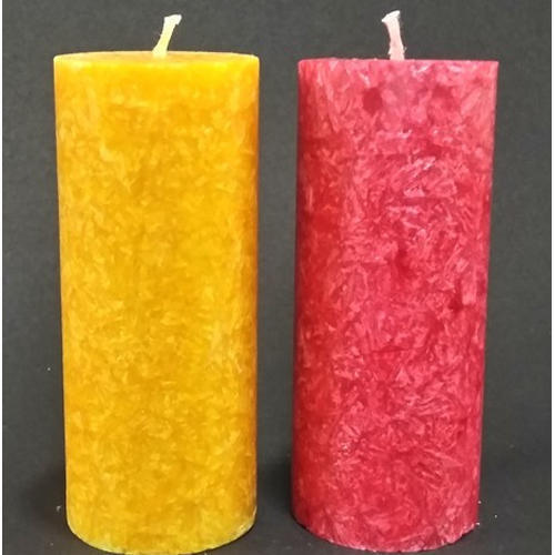 Round Red And Yellow Wax Crystal Pillar Candles For Home, Office Purpose