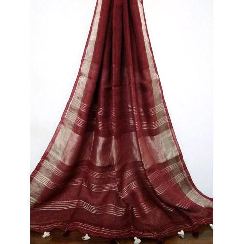 Red Women Breathable Beautiful Banarasi Look Silk Printed Saree With Blouse Piece