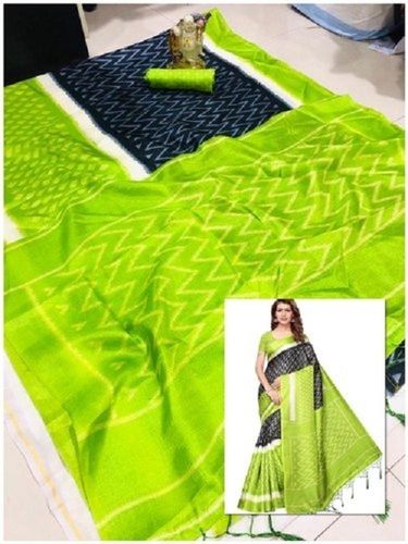 Women Breathable Beautiful Look Silk Printed Saree With Unstitched Blouse Piece