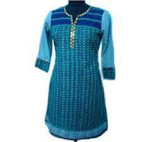 Wonderful Traditional Look Attractive And Comfortable Women'S Blue Printed Kurti