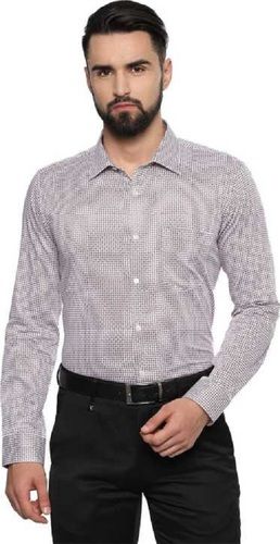  पुरुषों के लिए कॉटन ग्रे रंग की फुल स्लीव प्रिंटेड फॉर्मल शर्ट 