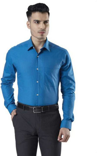 Formal Wear Full Sleeves Straight Color Comfortable Blue Cotton Shirt For Mens Age Group: 20-30