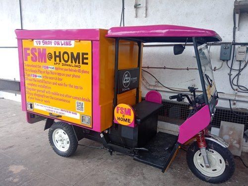 High Efficient Three Wheeler Pink And Yellow Battery Operated E Rickshaw Loader