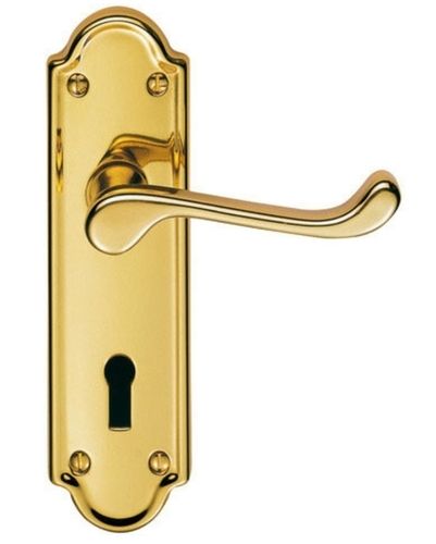 Brass Modern Stylish And Designer Golden Shine Door Handle, Set With Lock Body