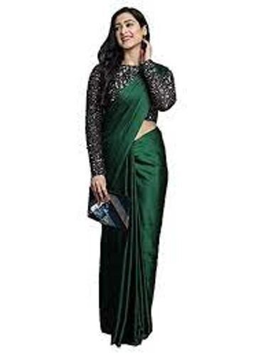 Traditional And Silk Attractive Green Plain Saree