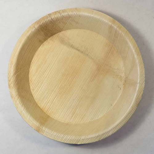 Eco Friendly And Biodegradable White Disposable Light Brown 12 Inch Round Shape Disposable Areca Leaf Plate Design: Plain