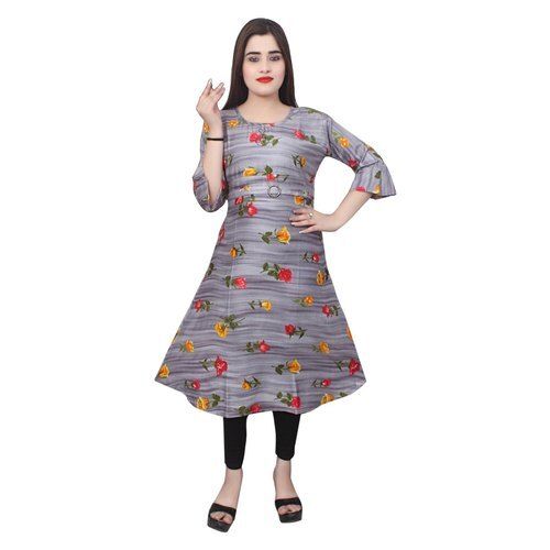 Comfortable To Wear Anti Wrinkle Casual Wear Round Neck Rayon Cotton Printed Ladies Kurti Decoration Material: Paint