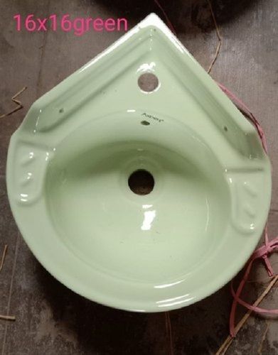 Round Easy To Clean Wall Mounted Green Ceramic Corner Wash Basin For Home And Office