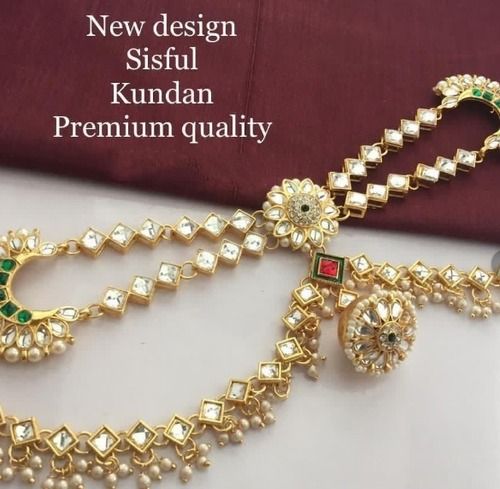 Elegant Look Skin Friendly Green Gold Tone Kundan Sisful Mangtika For Ladies