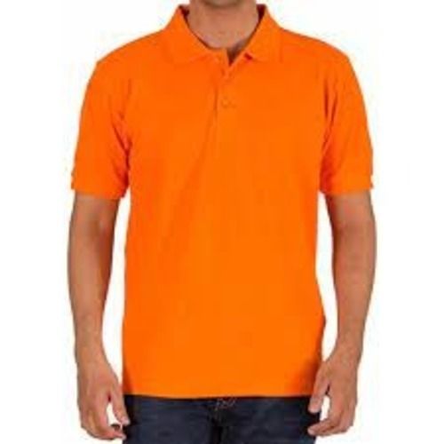 Orange Daily Wear Half Sleeves Cotton Collared T Shirt For Mens