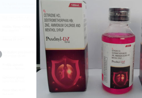 Paxdryl-dz Cetirizine Hci, अमोनियम क्लोराइड और मेन्थॉल सिरप, 100 Ml