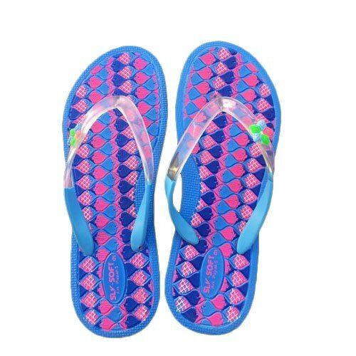 Blue Size 5-8 Hawaii Rubber Upper Material Pvc Bathroom Slipper For Ladies