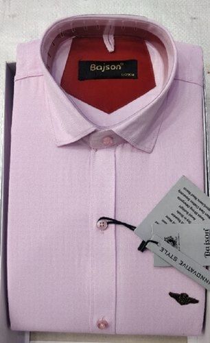 Elegant Look Casual Wear Breathable Collar Neck Full Sleeve Cotton Pink Mens Shirt