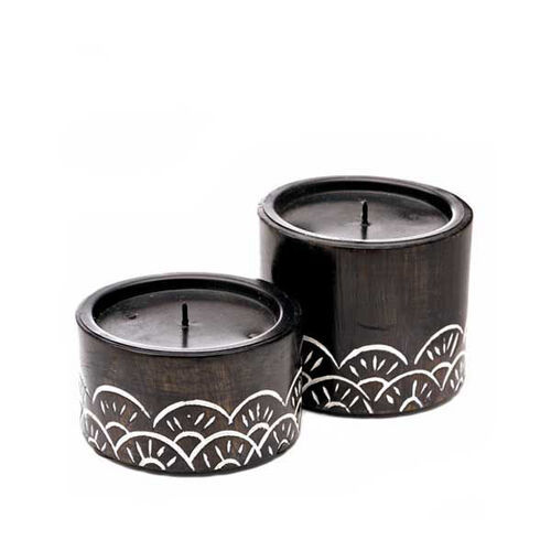 Elegant Look Round Smooth Texture Antique Wooden Candle Holder For Decoration