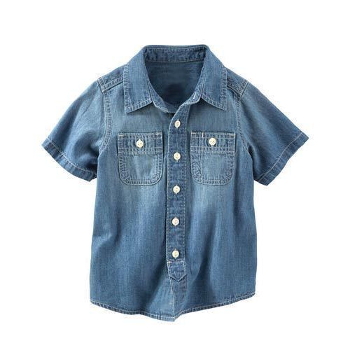 Breathable Collar Neck Simple And Elegant Skin Friendly Stylish Half Sleeve Blue Cotton Shirts For Boy