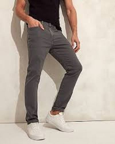 Plain Dyed Dark Gray Color Denim Men's Jeans For Casual And Regular Wear