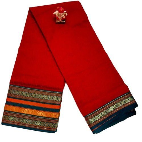 Summer Plain Red Casual Wear Cotton Ladies Saree With Blouse Piece Set For Casual Wear