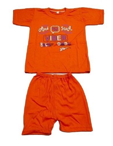 Soft And Durable Kids Casual Wear Short Sleeves Round Neck Orange Cotton Suit Age Group: 10