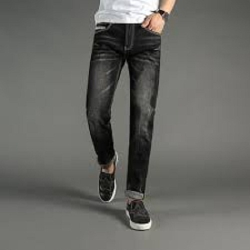 Washed Pattern Black Color Fancy Men's Jeans For Casual And