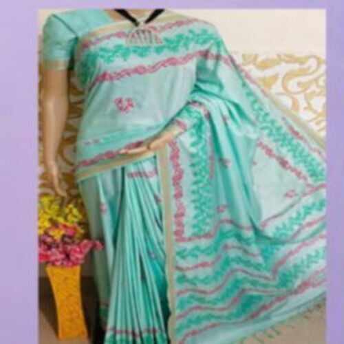 Cotton Silk Anchalika Beautiful And Authentic Hand Block Green Printed Ladies Saree 