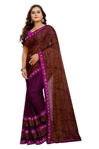 Cotton Anti Wrinkle Lightweight Comfortable To Wear Party Wear Printed Purple Ladies Sarees