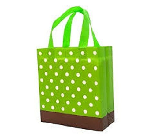 Silk Printing Reusable And Light Weight Color Green White Dotted And Brown Non Woven Carry Bag