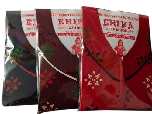 त्वचा के अनुकूल आरामदायक और स्ट्रेचेबल फ्लोरल प्रिंटेड कॉटन लेडीज़ नाइटी साइज़: मीडियम