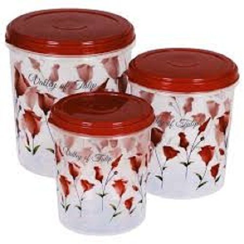 White Red Printed Plastic Jar High Durable Made With Sturdy Material