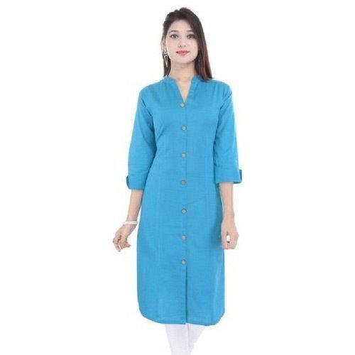 Casual Wear Lightweight Formal Designs Plain Sky Blue Cotton Kurti