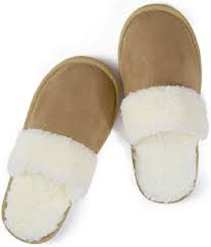 Wool Girls Light Weight Casual Wear Comfortable Easy To Use Brown And White Slippers