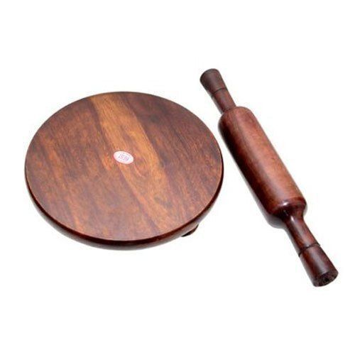 High Strength Brown Wooden Handmade Chakla Belan For Home Restaurant 10 Inch