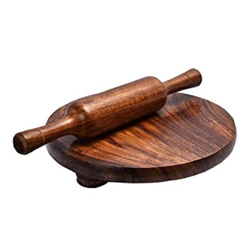 High Strength Smooth Finish Handmade Wooden Chakla Belan 10 Inches, Brown