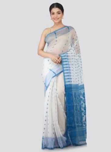 महिलाओं के लिए लाइटवेट स्टाइलिश नीली और सफेद प्रिंटेड आरामदायक प्योर कॉटन साड़ी