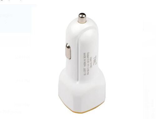 Round White Color Dual Port 2.4 Amp Car Charger, Compatible With Smartphones, Tablets