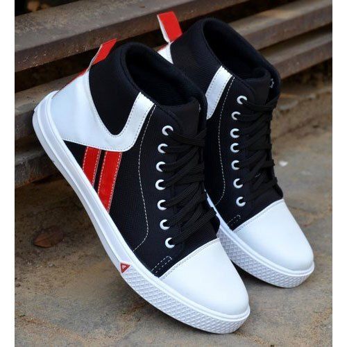 Breathable Sturdy Construction Slip Resistance Red Black And White Casual Wear Mens Sneaker Shoes