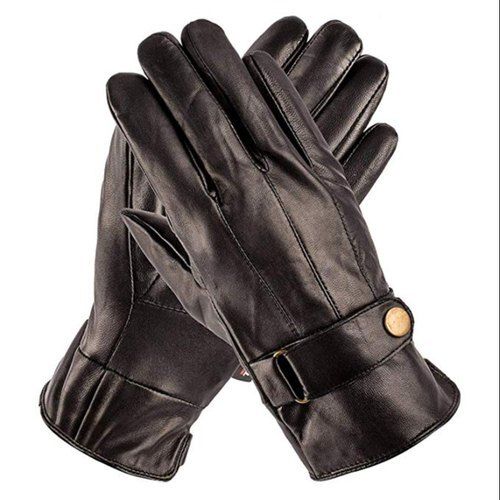 Summer Black Full Finger Skin Friendly Wrinkle Free Long Lasting Solid Leather Gloves 